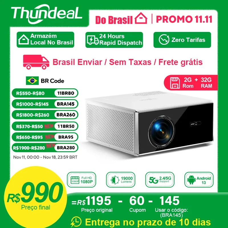 [Envio Do Brasil] Projetor Tda7w Wi-Fi Com Android E Espelhamento De Tela, 1920x1080p, Roda 4k, 19000 Lumens